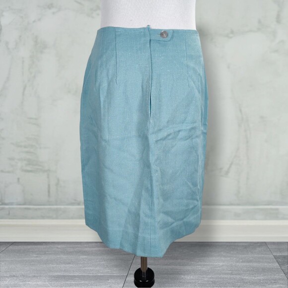 Vintage 60s Matching Midi Skirt Set Size 8 Button Back Top Linen Blend Mod - Picture 8 of 15